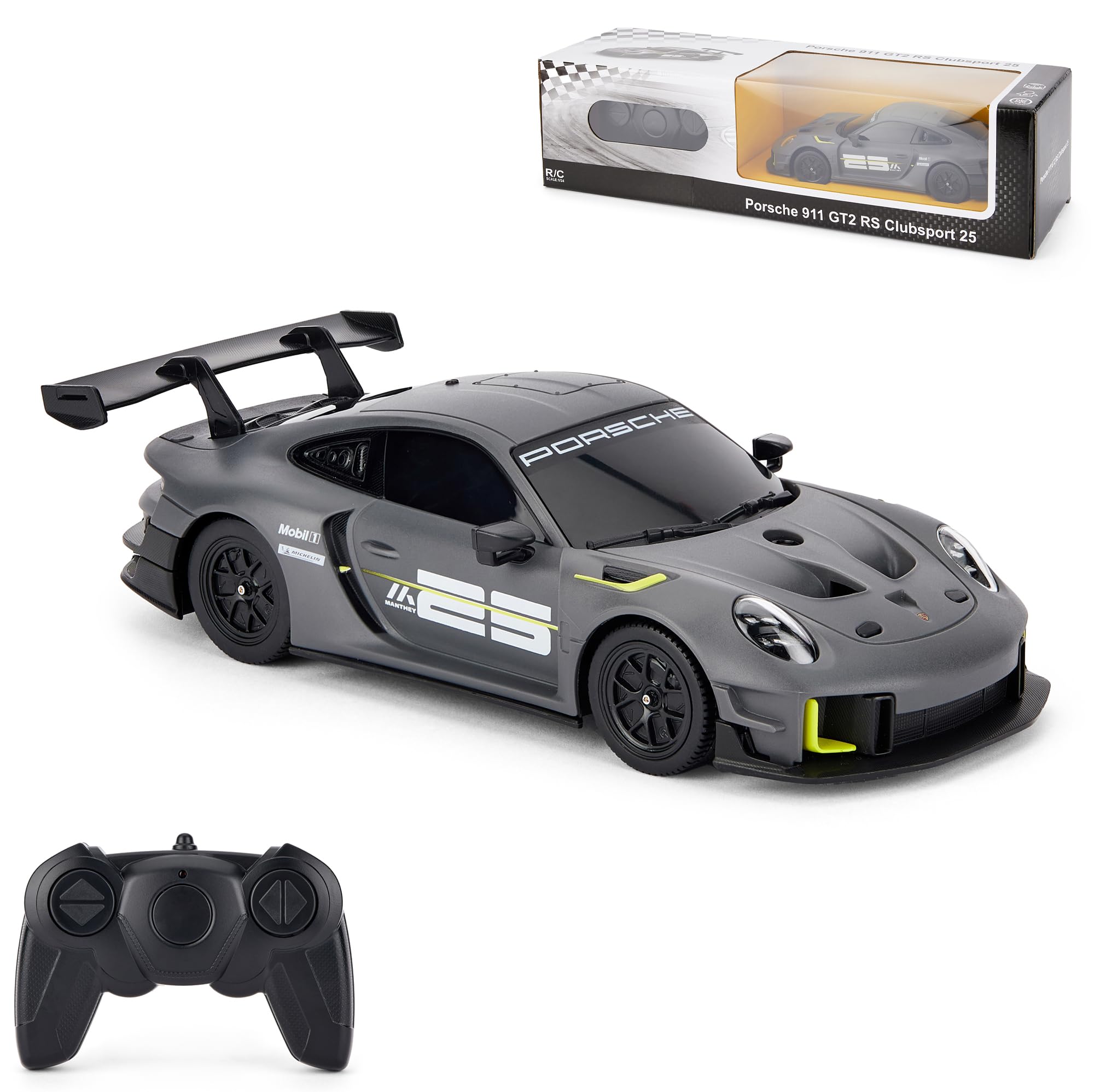 Porsche 911 GT2 RS Clubsport 25 Remote Control Car - 1:24 Scale, Officially Licensed High-Performance RC Car, Grey - Ideal for Boys and Girls