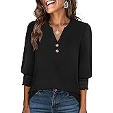 ANRABESS Womens Tops 3/4 Sleeve Henley V Neck Soft Blouses Dressy Casual Work Business Shirts 2026 Spring Fashion Clothes
