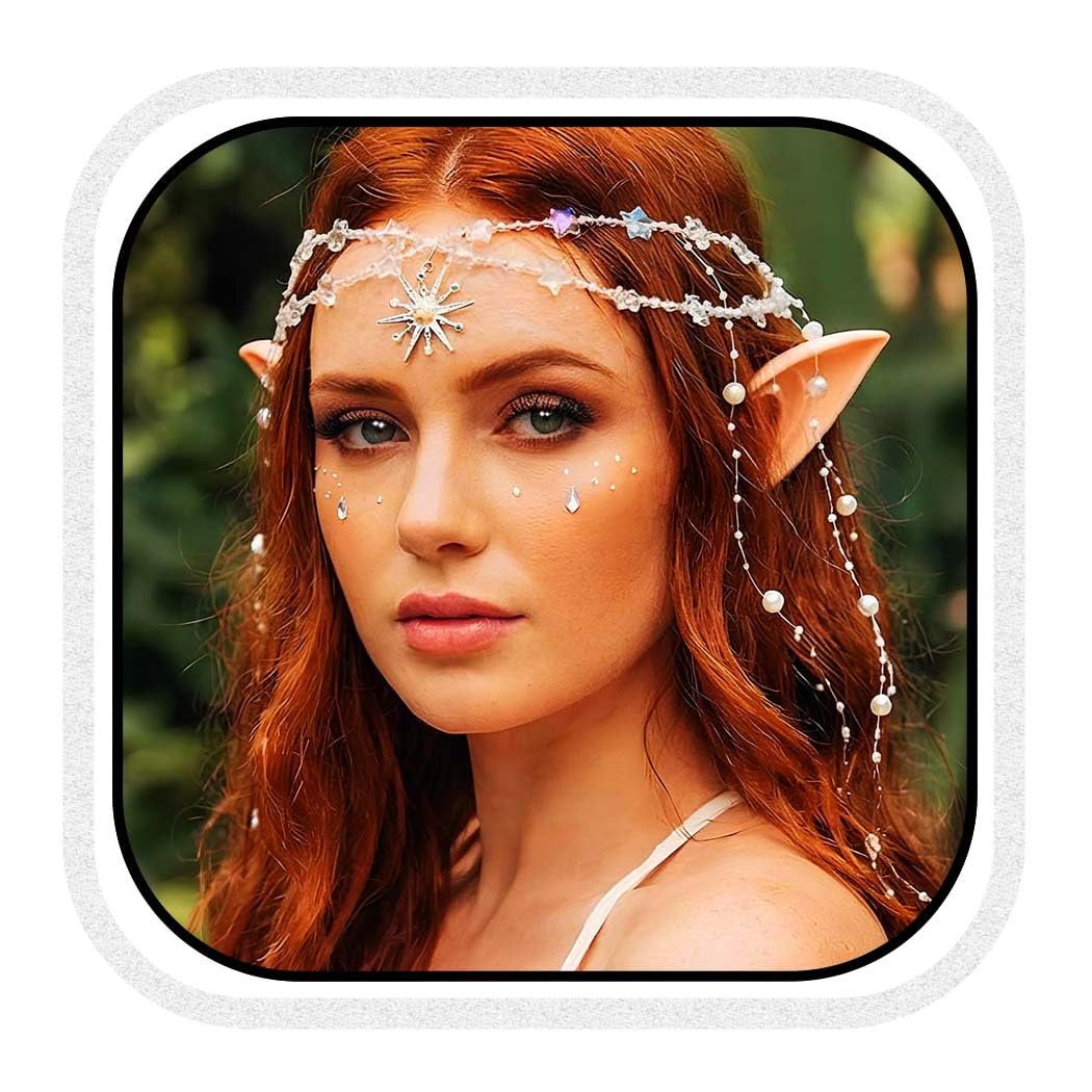 Fashband Star Boho Head Chain with Fairy Elf Ear Pearl Tassel Hair Chains Headpiece Jewelry Halloween Festival Headband Hair Accessories for Women