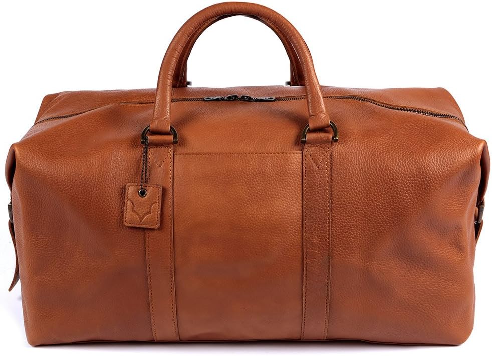 Leather Duffel Bag Classic Tan Brown Real Designer Holdall Bags for Travel Sports Gym Weekend Overnight Hand Carry Case, Premium Quality Large 20” Capacity for Men & Women by FOX ARCHER