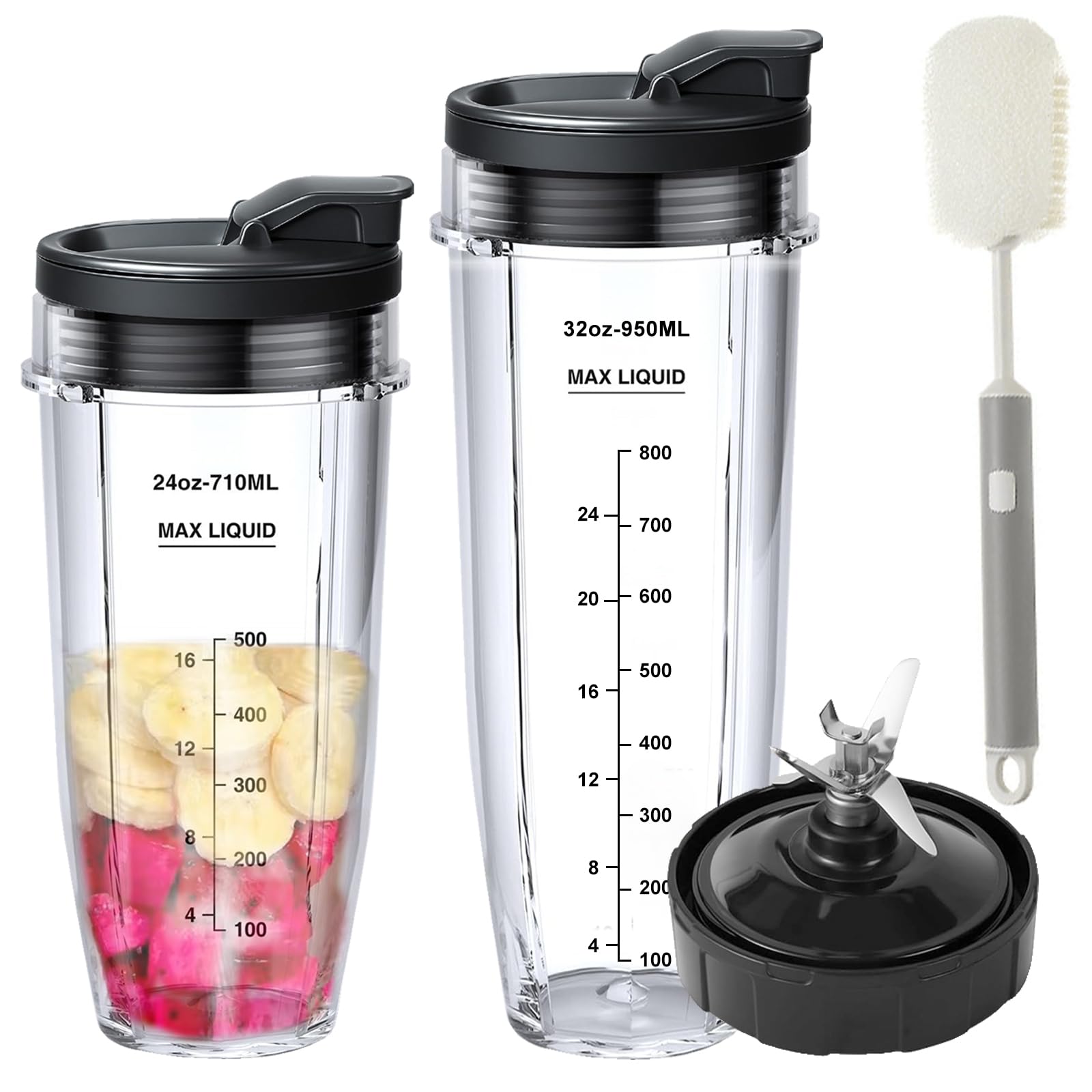 Photo 1 of 2 Pack Ninja Blender Replacement Parts, 32oz 24oz Blender Cups, 7 Fins, Cleaning Brush, Compatible with Nutri Ninja Auto iQ Blenders BL480 BL640 BL642W CT641 BL487-30 NN100 NN101 NN102