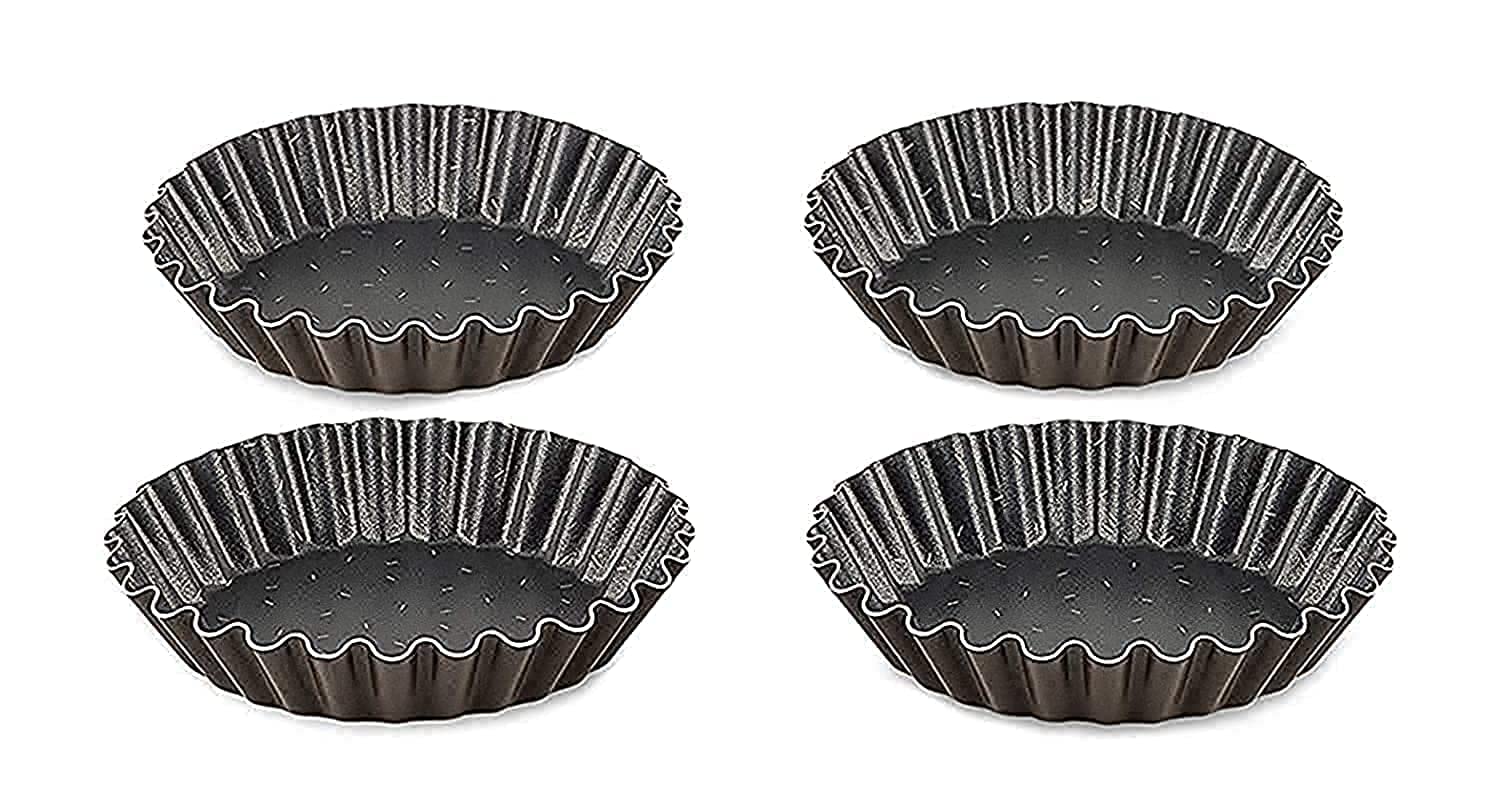 TEFAL 8021934 Set of 4 Tartlet molds, Aluminum, Chocolate, 11 x 9 x 2.5 cm