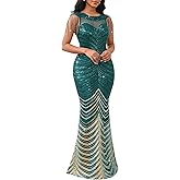 Cololura Women Sexy Sequin Tassel Mesh Perspective Gold Threads Patchwork Bodycon Party Cocktail Evening Gown Dress