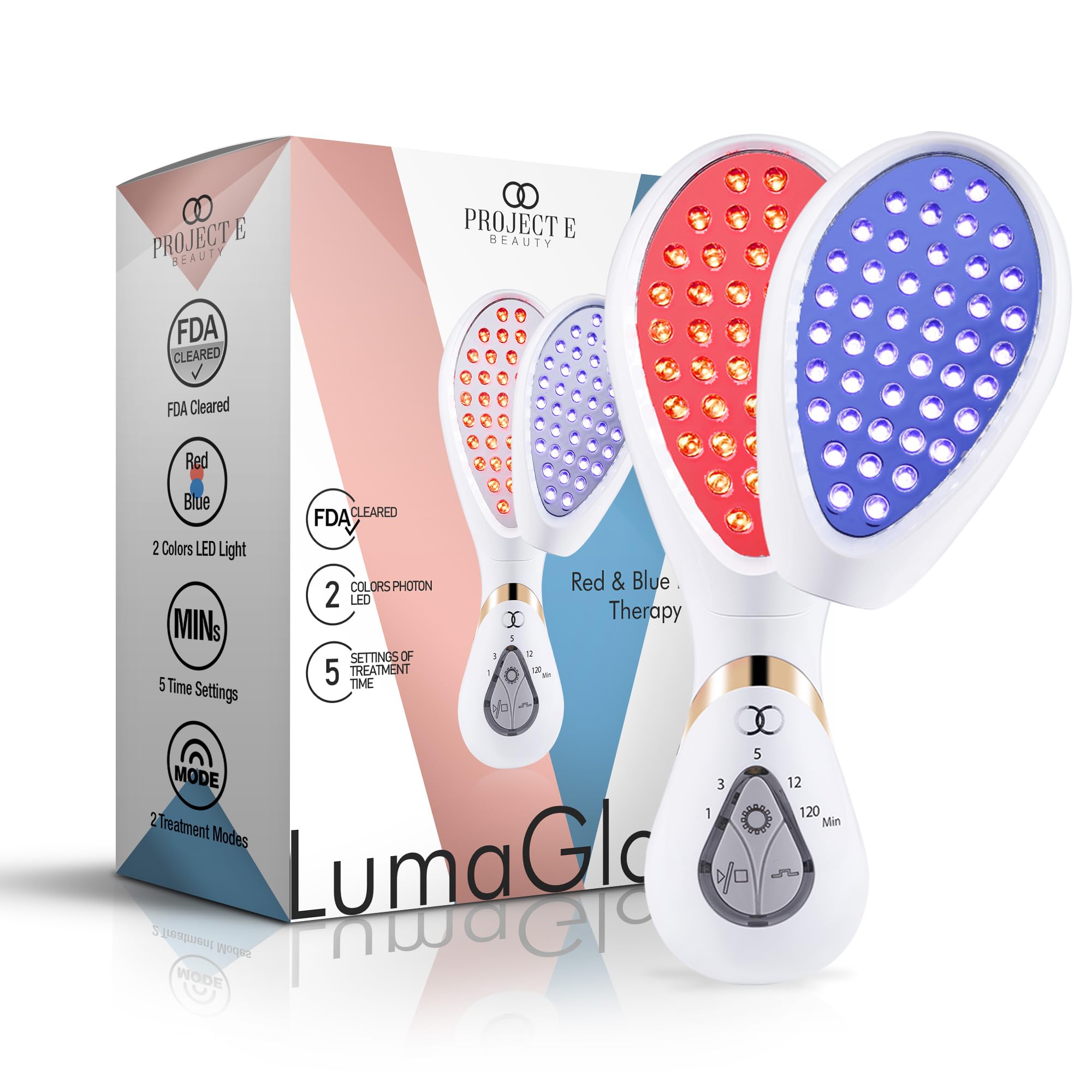 LumaGlow Red & Blue LED Light Therapy Wand by Project E Beauty | Anti-Aging | Reduces Wrinkles & Scars | Pimple Solution | Calms Inflammation | Handheld Device | Spa & Home Use