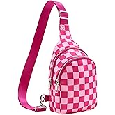 LOYOMA Small Checkered Sling Bag for Women, RFID Crossbody Bags Nylon Sling Backpack Purse for Travel (Rose Checkered)