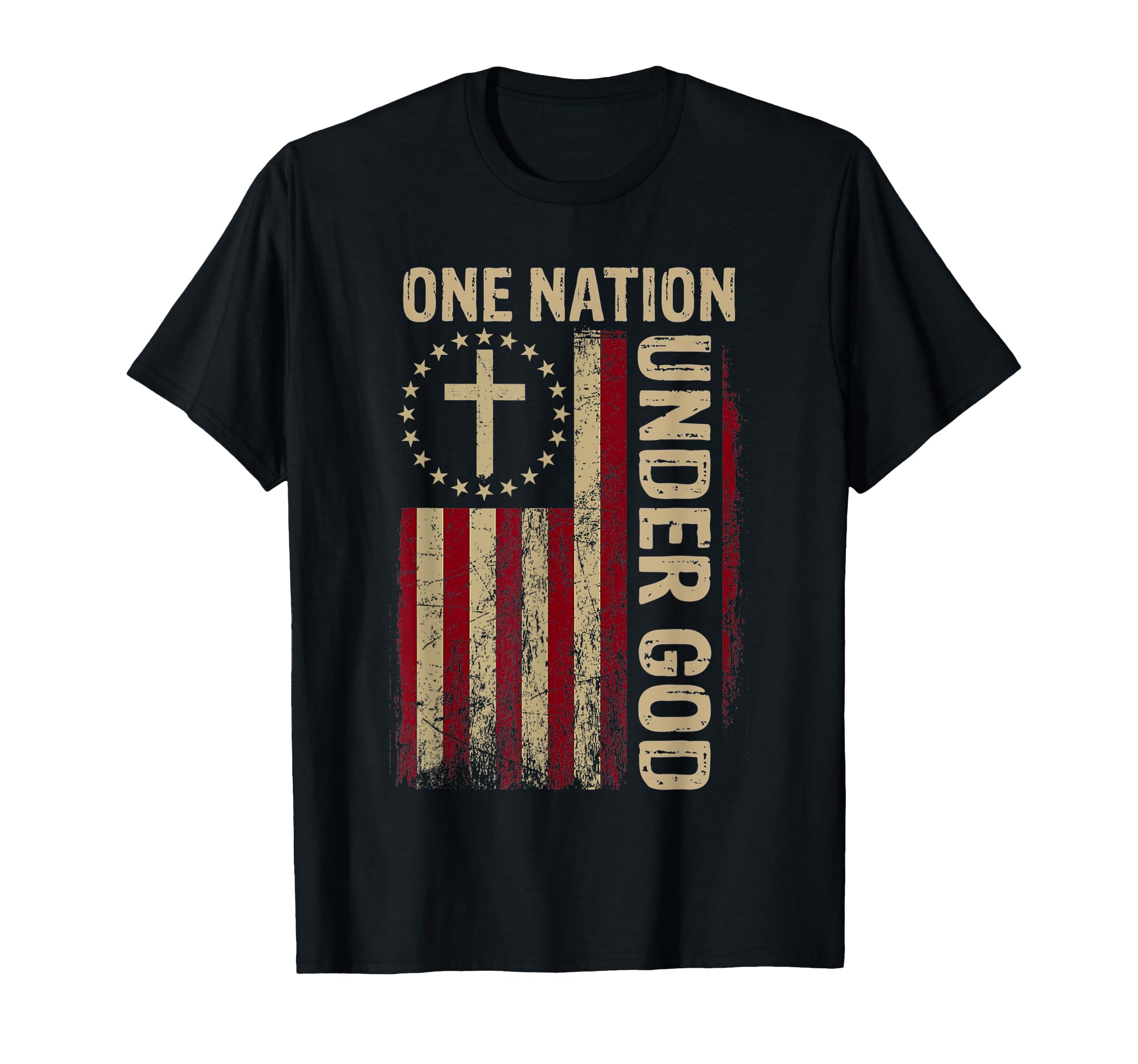 T-shirt Uomo One Nation Under God USA 1776 – Cotone Nero, Manica Corta, Vintage