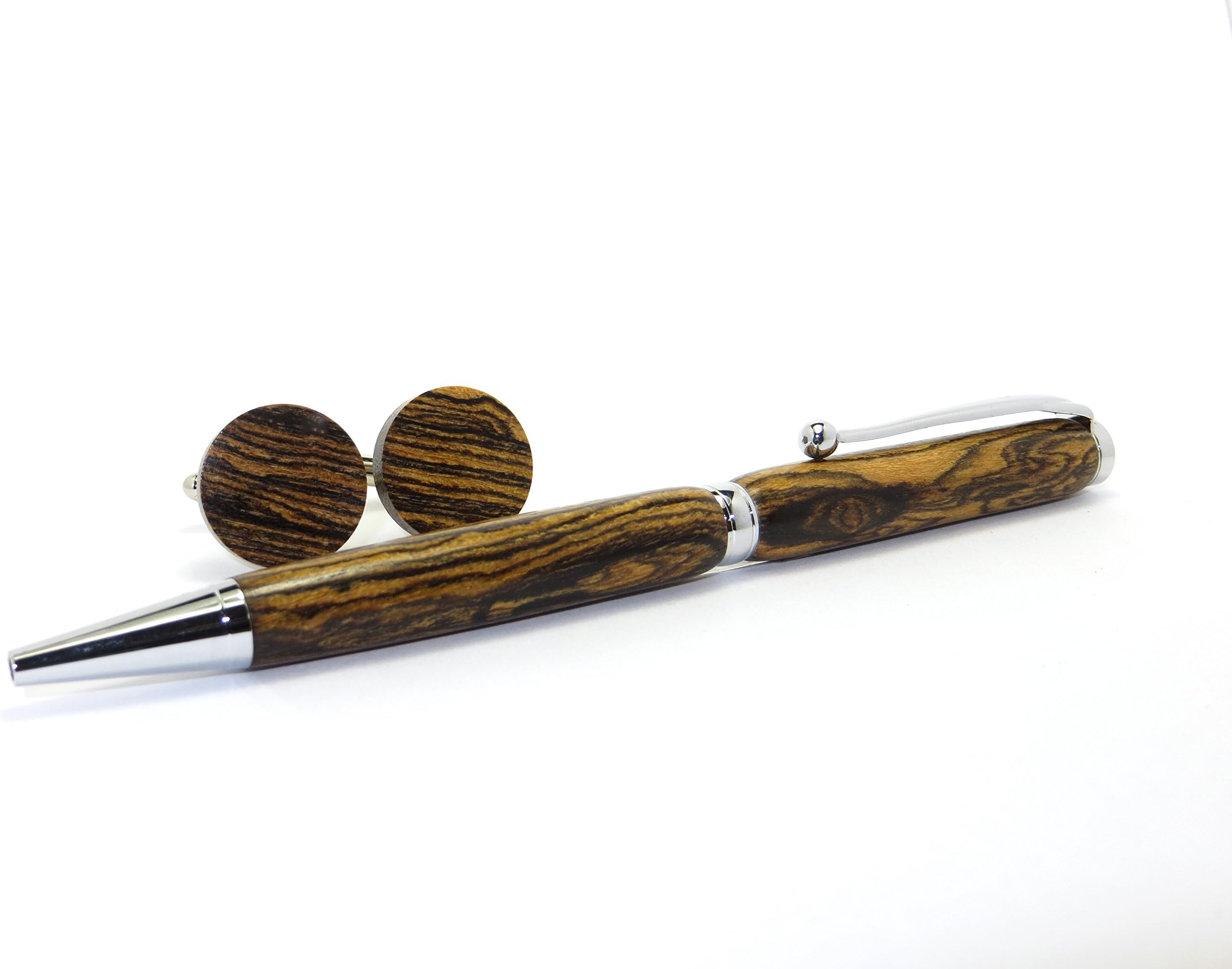 Marmo Di Carrara Made in USA Wooden Cuff Links Matching Pen Gift Box - Variety Colors