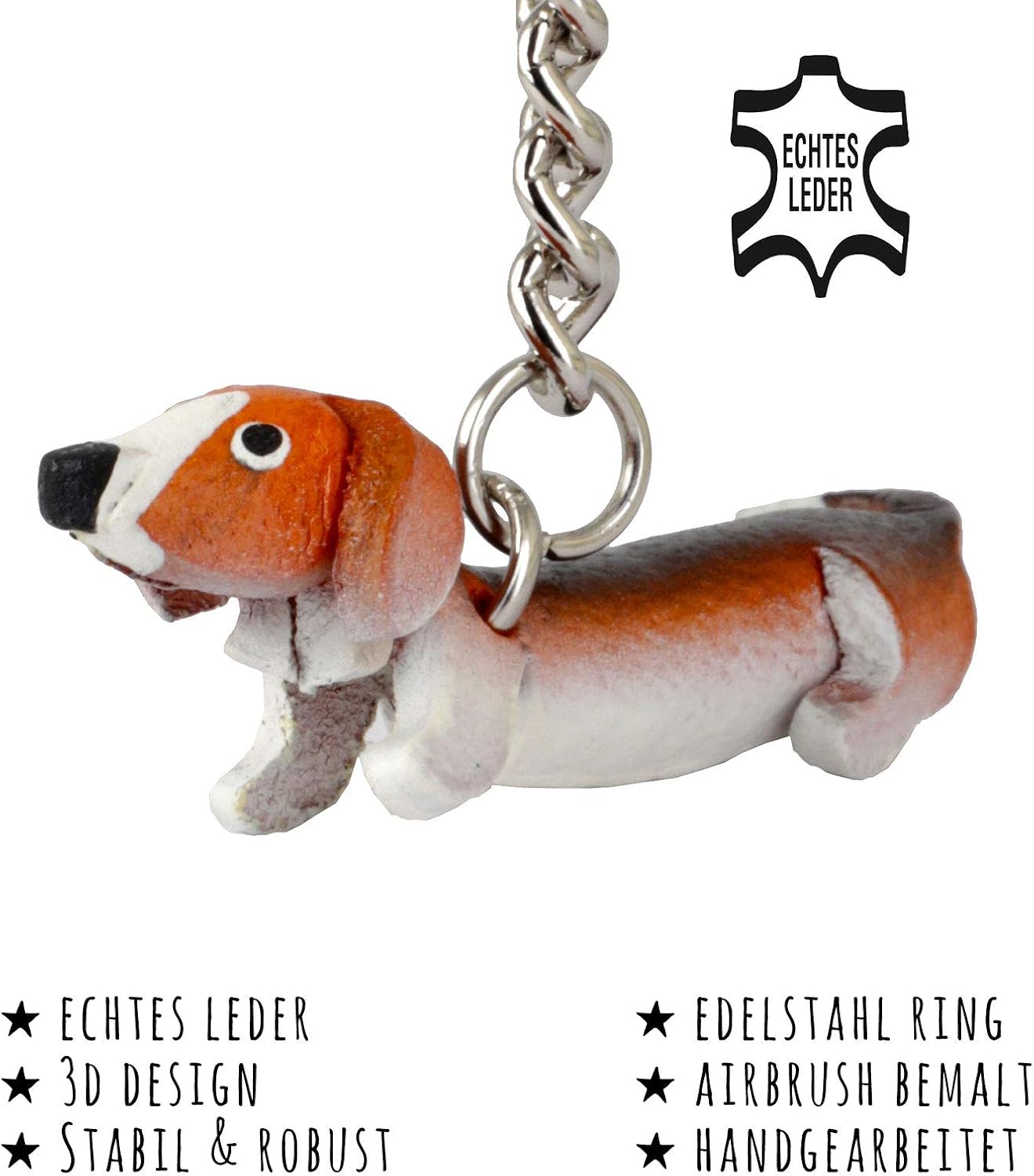 MONKIMAU Leather Keyring Dachshund Dog, Black Brown White, Small - Image 3
