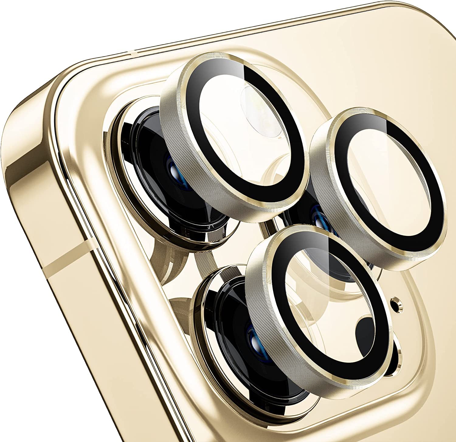 EKAM Camera Lens Protector for iPhone 15 Pro 6.1-Inch and iPhone 15 Pro Max 6.7-Inch 9H Tempered Glass Aluminum Alloy Metal Individual Ring Cover HD Clear Bubble Free Protection (Gold)
