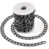 Pandahall 16.4 Feet Black Aluminium Curb Chain 17x11.5x2.5mm Twisted Link Cable Chain Oval Cross Curb Chains Metal Unwelded Cuban Link Chains with Spool for Bracelet Necklace Jewelry Making DIY Craft