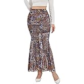 NASHALYLY Women's Mesh High Waisted Bodycon Mermaid Maxi Skirts Ruched Fishtail Long Skirt