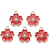 10pcs Alloy Enamel Flower Pendant Charms Light Gold Plated Metal Red Floral Blossom Dangle Charm Beads Hanging Ornaments 20.5x17.5mm for DIY Bracelet Necklace Jewelry Crafts Making Hole: 2mm