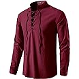 JEMITOP Men's Pure Cotton Retro Lace Up Shirts for Renaissance Pirate Viking Medieval