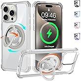 WPCase Clear Case for iPhone 15 Pro Case with Magnetic 360 Rotatable Ring Stand [ Compatible with MagSafe ], Heavy Duty Military Grade Cover with Ring Kickstand for Women Men, Transparent