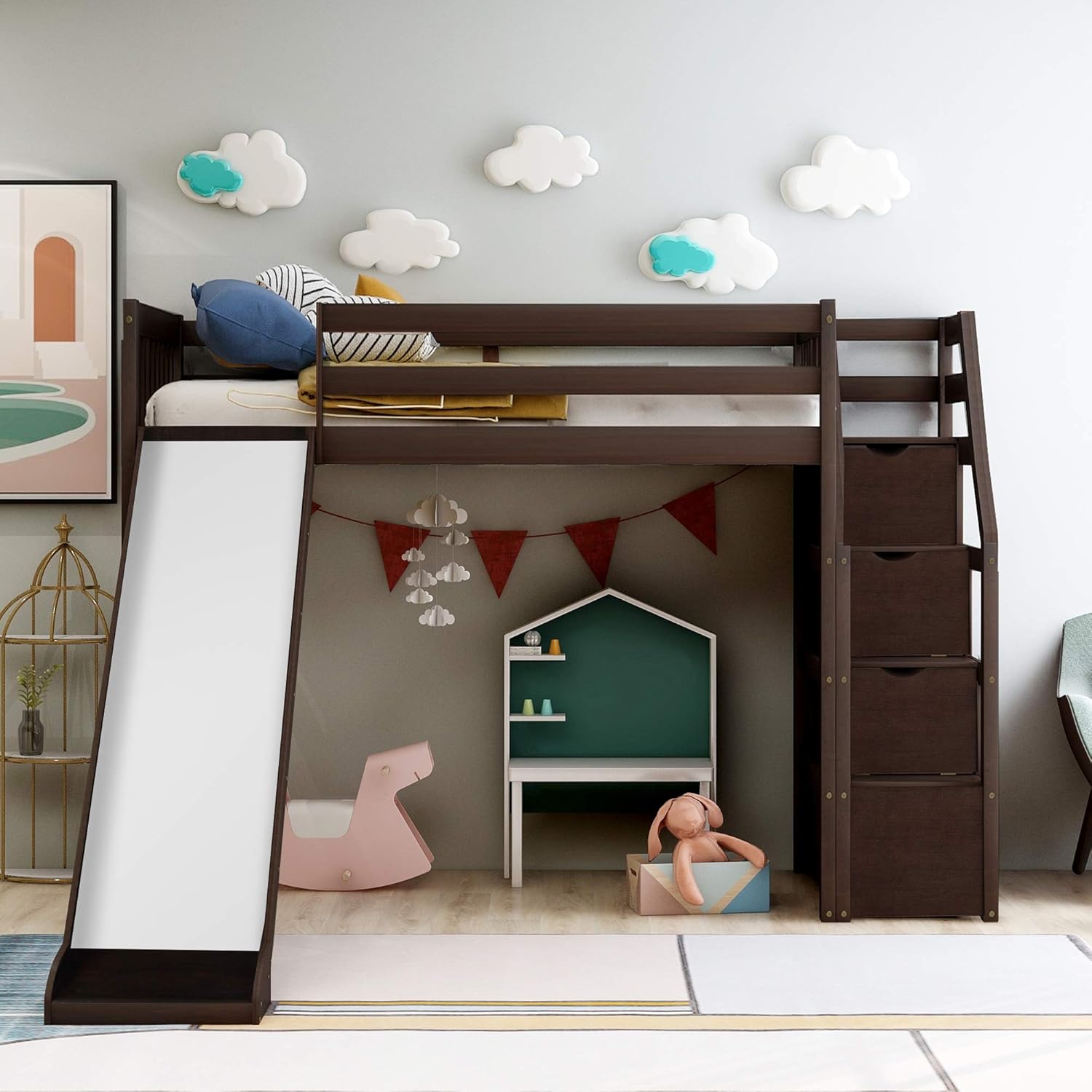 childrens bed with slide and storage