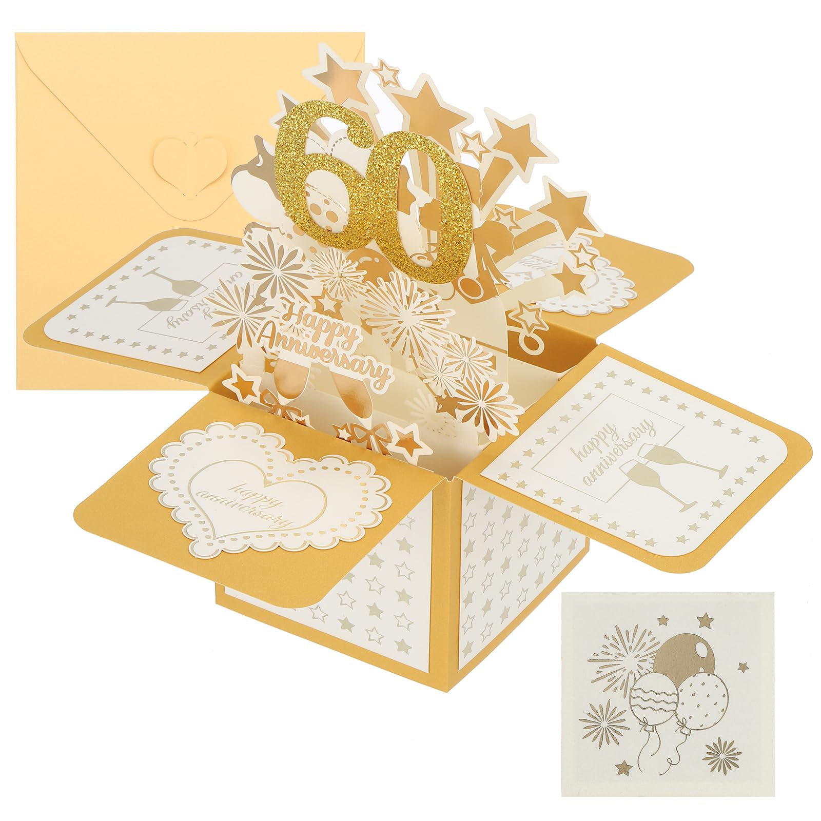 PATIKIL 60 Year Anniversary Card, Happy Anniversary Cards Wedding Anniversary Card for Wife Men Her Couple, Gold Tone