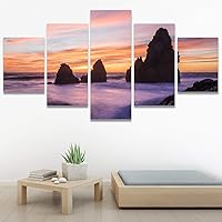 SIGNWIN 5 Panel Canvas Wall Art Sunset in The Mountains for Home Decorations Ready to Hang - 60