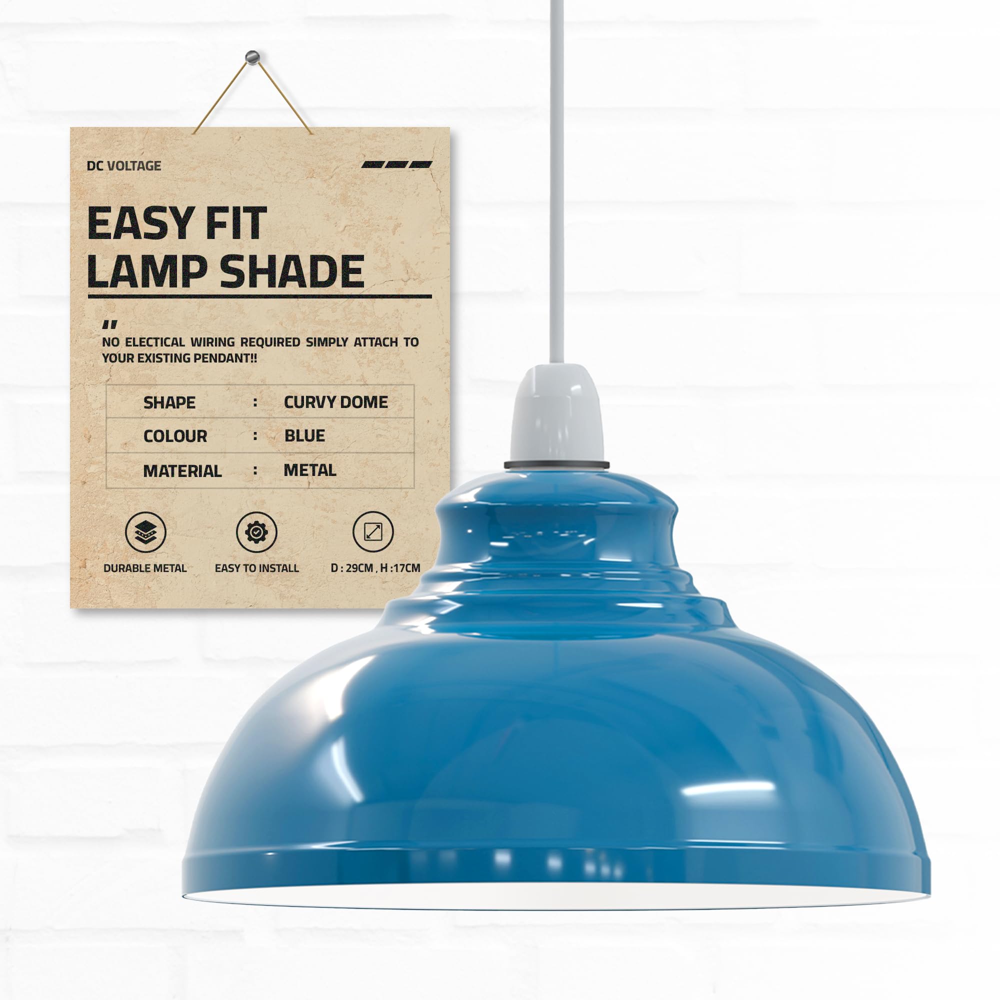 Metal Lamp Shades, 29cm Blue Light Shade, Modern Lampshades for Ceiling Lights, Table Lamps and Floor Lamps, Easy Fit Pendant Light Shades Ceiling for Living Room, Bedroom, Kitchen, Hallway