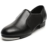 foralod Child Tap Shoes Leather Tap Dance Shoes Non-Slip Jazz Shoes for Girls Boys,Black
