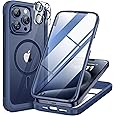 Miracase Magnetic for iPhone 12 Pro Max Case [Compatible with MagSafe] Full-Body Phone case with Built-in Glass Screen Protector& Camera Protector, Military Drop Proof 12 Pro Max Cover, Blue