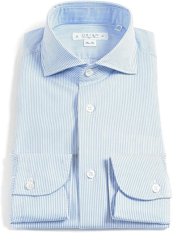 Amazon オリアン シャツ ホリゾンタルカラー オールシーズン 長袖 スリム メンズ コットン 綿100 ストライプ ブルー 青 イタリア ブランド Made In Italy カジュアル 並行輸入品 シャツ 通販