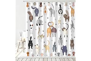 AMLabubu Fun Butt Cat Shower Curtain Set, Cute Animal Kitten Colorful Home Bathroom Decor, Polyester Cloth Fabric Bath Curtain with 12 Hooks 72" W x 72" L