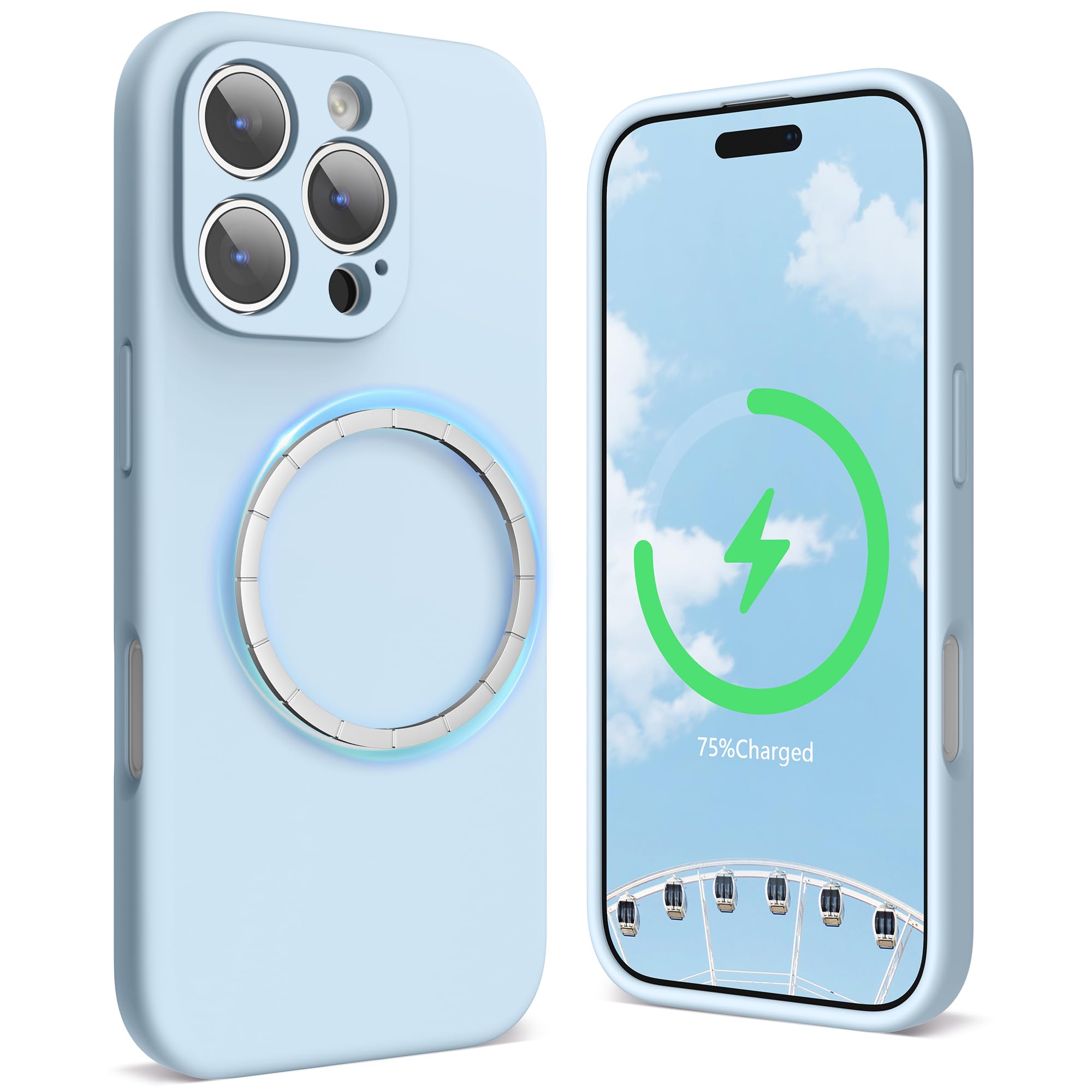 SURPHY Designed for iPhone 16 Pro Case Compatible with MagSafe (6.3 inch 2024), Liquid Silicone Phone Case (Camera Protective, Soft Microfiber Lining), Cloud Blue