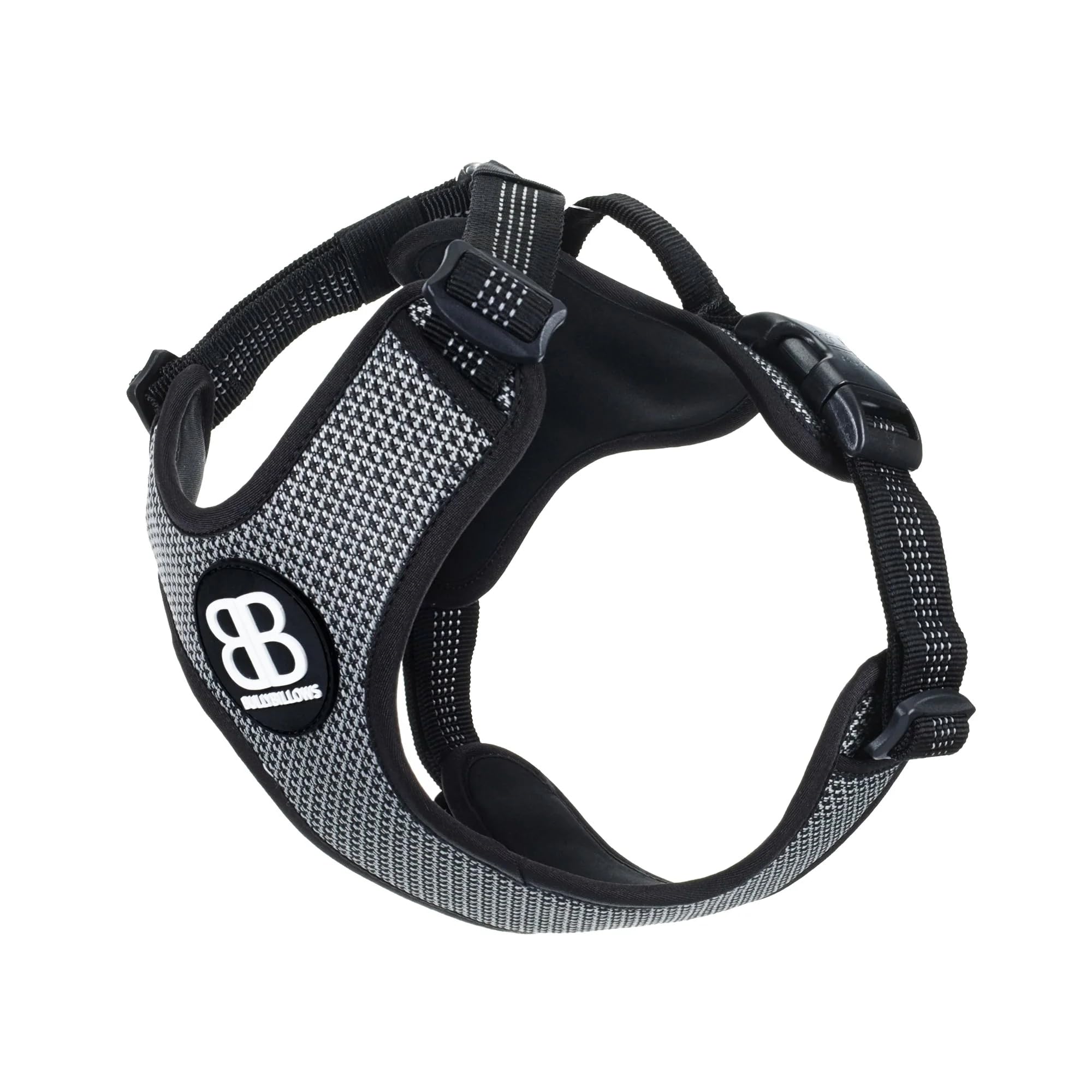 BullyBillows Active Light Dog Harness With Handle - Premium Harness With Padded Lining & Highly Reflective Design - Suitable For All Dog Breeds - Black Small