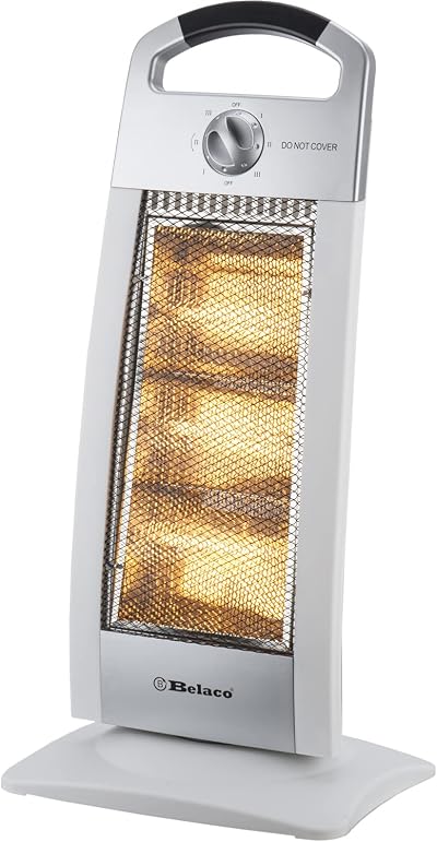 Belaco 1200W Halogen Heater Oscillation Portable Home Office Silver