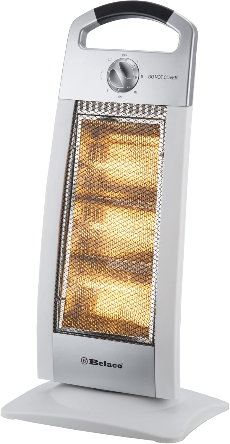 Belaco 1200W Halogen Heater Oscillation Portable Home Office Silver