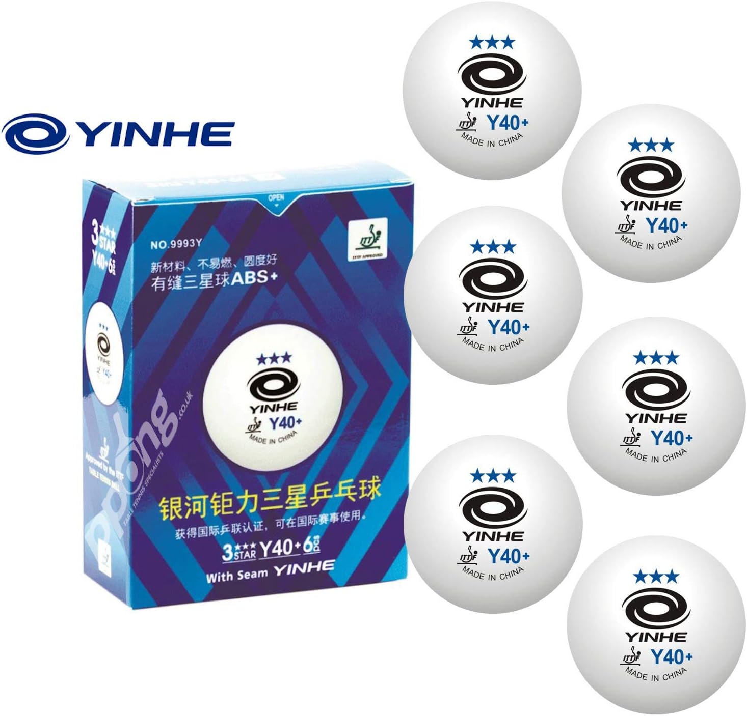 YINHE Table Tennis Balls Y40+ 3 Star ABS Professional Pack of 6