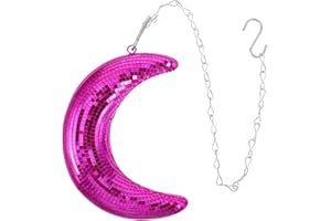 MINAOLULUS Moon-Shaped Hanging Mirror Disco Ball Pendant in Magenta, Reflective Party Decor for Weddings,