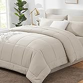 CozyLux Full Size Comforter Sets Beige, 7 Pieces Bed in a Bag, Beige Comforter Full Size, All Season Bedding Sets with Stitch Quilted Comforter, Flat Sheet, Fitted Sheet, Pillowcases