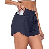 PrinStory Womens Athletic Shorts High Waisted Running Quick Dry Gym Workout Shorts with Zipper Pockets