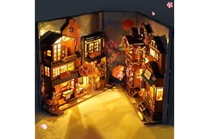 DIY Book Nook Kit for Adults, 3D Wooden Puzzle Booknook, Decorative Bookend, Bookshelf Insert Decor Alley with Furniture and 