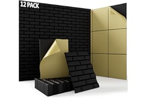 EVENRISING 12 Pack Acoustic Panels,16X12X0.4 Inches Soundproof Wall Panels,Self-adhesive Sound proof panels for walls,Acoustic Treatment for Recording Studio&Office(Brick, Black)