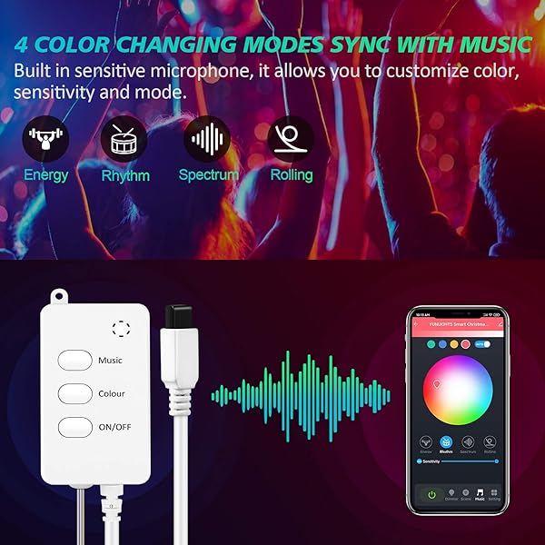 YUNLIGHTS Smart Fairy String Lights 32 8 pies 100 LED luces de hadas con modo de msica Control remoto de aplicacin RGB temporizador de cambio de color compatible con Google Home Alexa USB