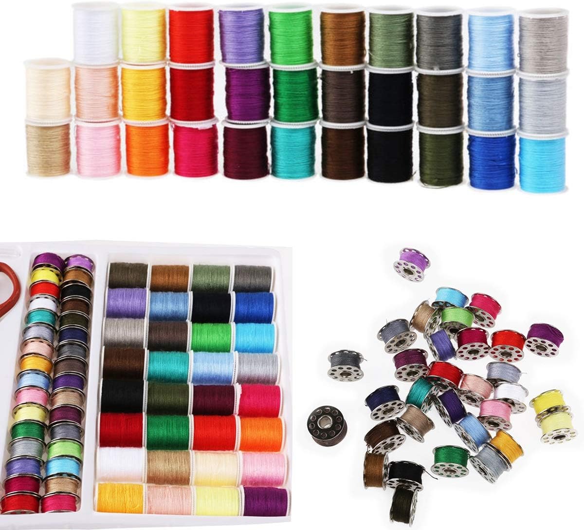 WALLFIRE100 in 1 Sewing Kits, Portable Sewing Machine Thread Set Sewing Machine Spool Bobbin Set Kit Reel for Home, Travel, Emergency Use