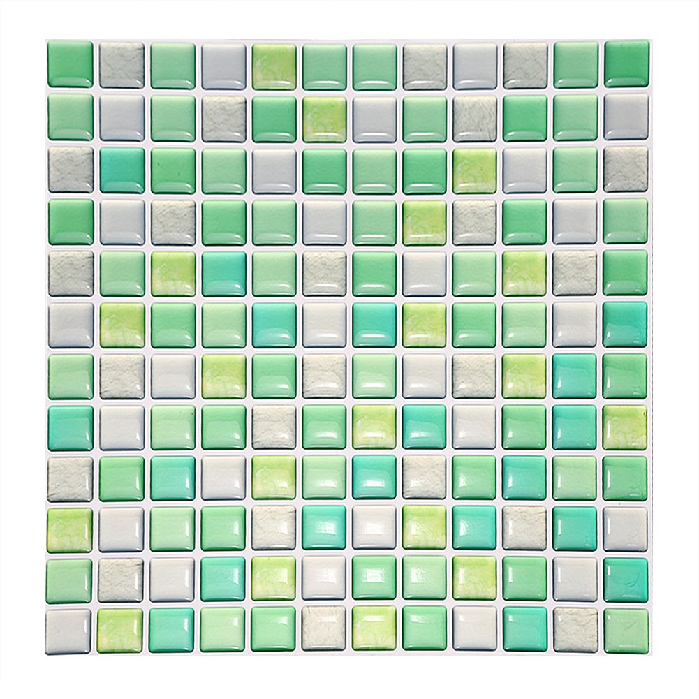 Wifehelper Self Adhesive 3D Tile Wall Decal Sticker DIY Kitchen Bathroom Home Decor Wallpaper with Mosaic Effect Decoration(Green)