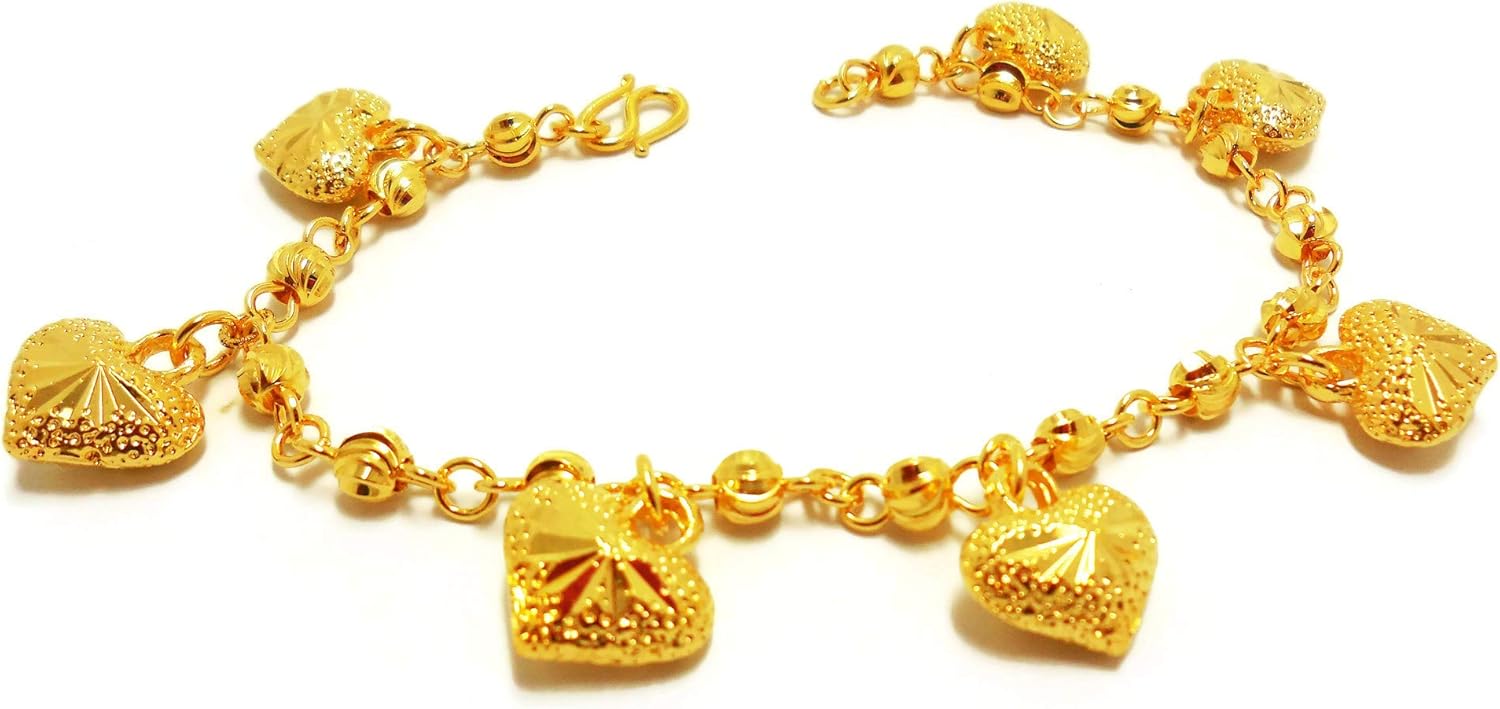 Lovely Hearts 23K 24K THAI BAHT YELLOW GOLD Plated Charm