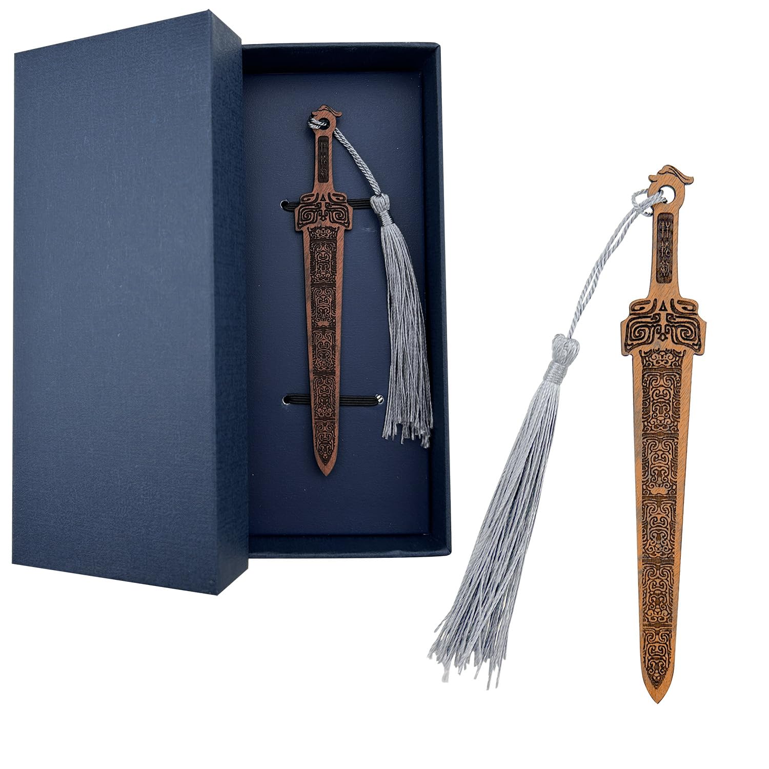 Wooden Sword Book for Men Women with Boxes, Creative Vintage Style Wooden Bookmark Handmade Reading Page Markers for Book Lovers