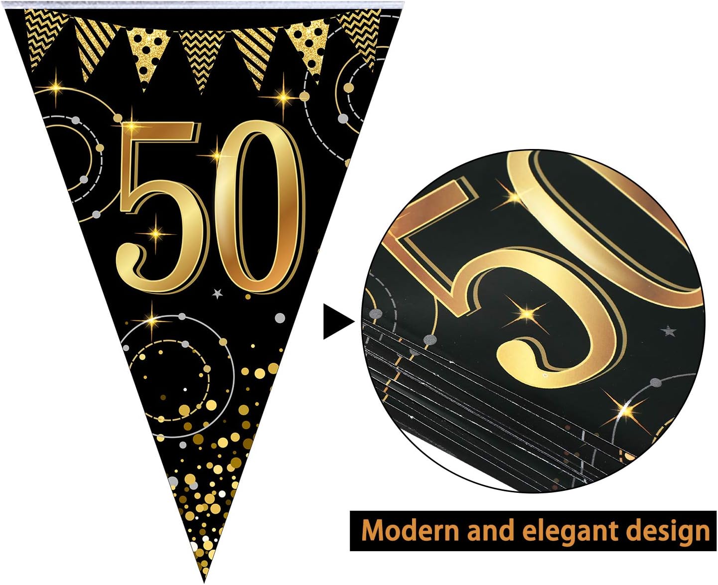Frienda 5 Pcs Happy 50th Birthday Banner Bunting Flags Gold and Black Glitter 50th Birthday Anniversary Party Decoration Supplies - Image 4