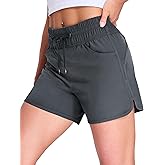 MIER Women's Running Shorts Quick Dry Athletic Workout High Waisted Active Shorts with Liner Zipper Pocket 4 Inch