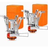 KUBQLIG Portable Camping Stove 2-Pack with Piezo Ignition, 3000W Mini Backpacking Gas Burners for 7/16 Threaded EN417 Fuel Canisters, Folding Camp Stoves with 2 Carry Cases