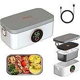 xeamun Cordless Electric Lunch Box for Men Adults,Portable & Self-Heating Food Warmer,1L SS Container,Perfect for Travel/Office/Car/Construction Site,5-Speed Smart Timer