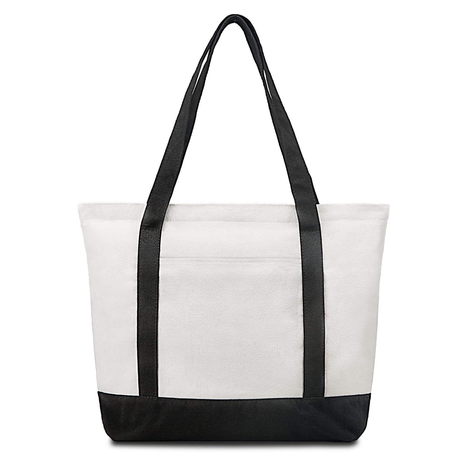 Photo 1 of **2 pack***Greentique Canvas Tote Bag with Zipper and Zip Pockets Thick Canvas Durable Reusable Grocery Shopping Beach Bag Large Capacity Washable Shoulder Bag for Women Black White