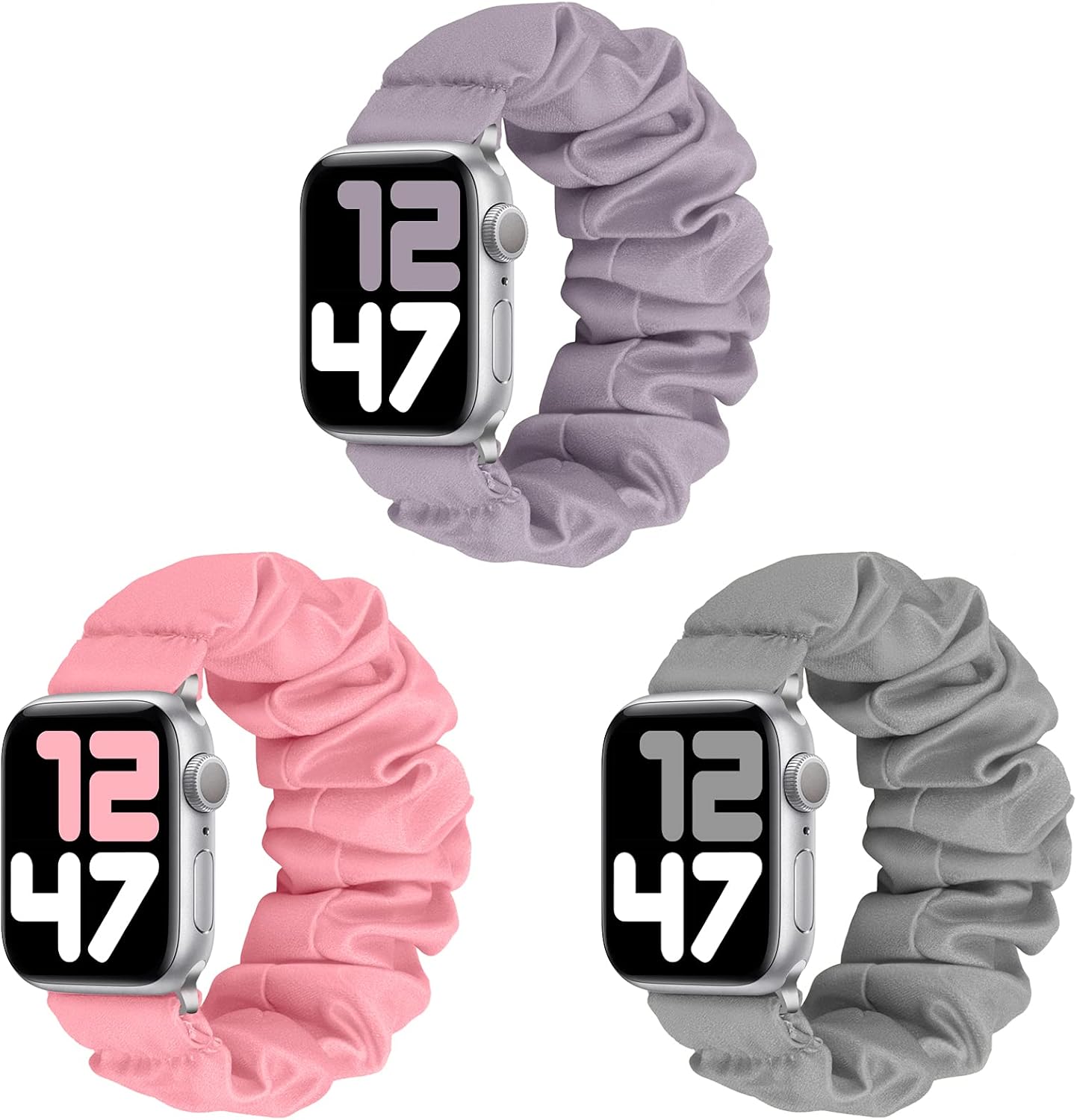 JIELIELE 3 Packs Compatible with Scrunchie Apple Watch Band 38mm 40mm 42mm 44mm for Women, Cute Stretchy Elastic Wristbands Straps Watch Band for iWatch Series 6 5 4 3 2 1 SE