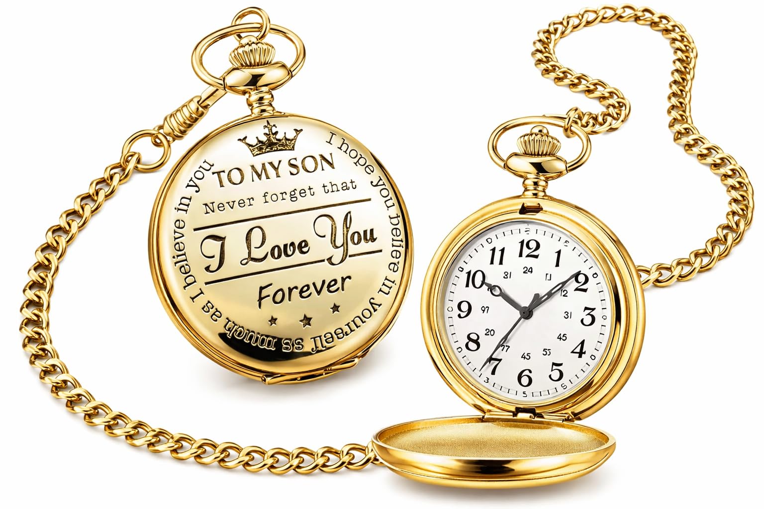 eBoutik - ‘to My Son’ Pocket Watch – Classic Vintage Fob Watch with Chain – Quartz Pendant Timepiece – Wedding Easter Meaningful Gift for Son – Retro Keepsake for Him