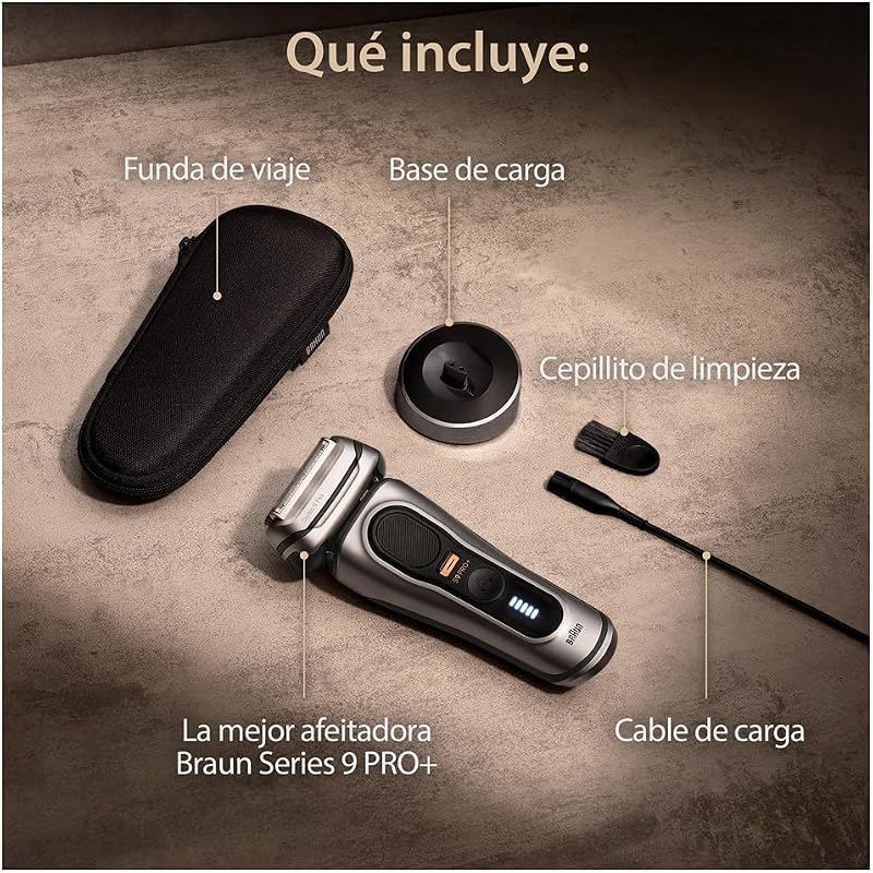 Barbeador elétrico masculino braun series 9 pro+, barbeador de barba, base de carregamento, úmido e seco, 9517s, prata