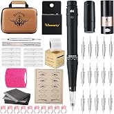 Permanent Eyebrow Makeup Tattoo Pen Kit for Eyebrow Lip Eyeliner Tattoo Machine with 700mAh Wireless Battery 15 pcs Cartridge Needles Microblading Supply(Black Tattoo Kit)